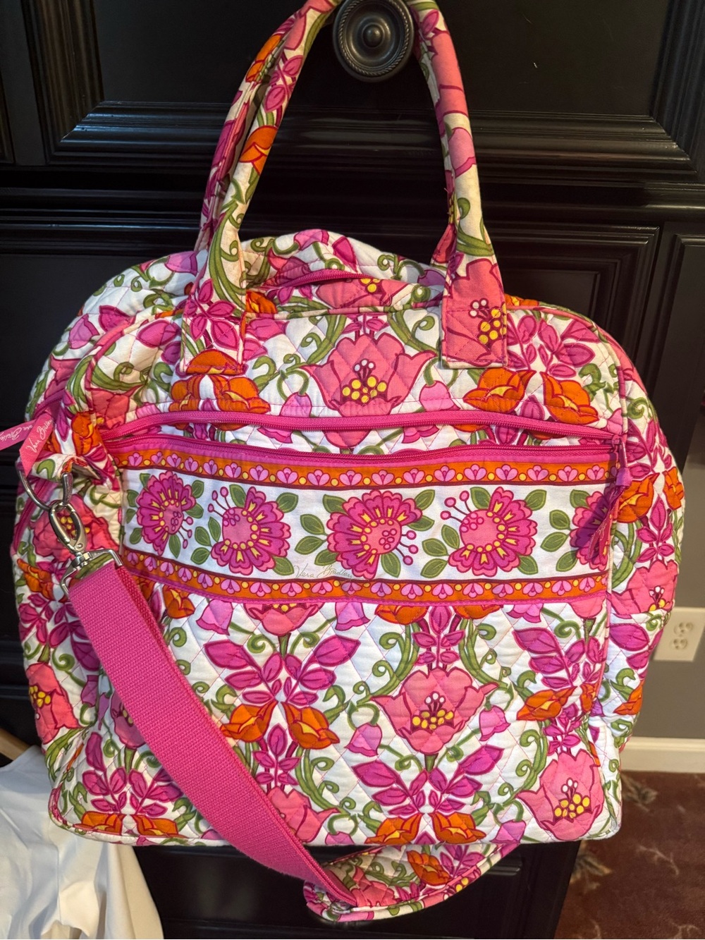 Vera Bradley Pink Orange Floral Quilted Travel Bag